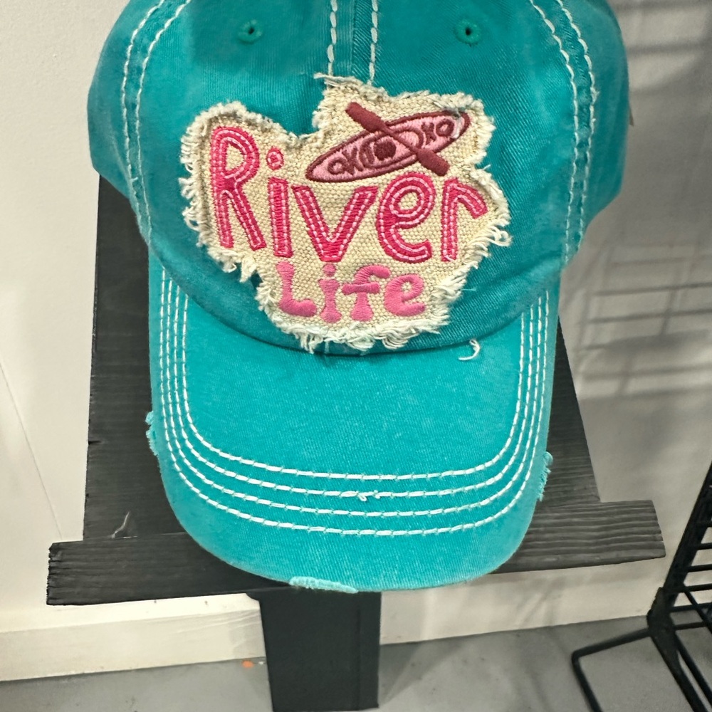 Teal 'River Life' Cap with Pink Embroidery